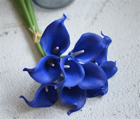 Dark Royal Blue Calla Lilies Real Touch Flowers Diy Silk Etsy