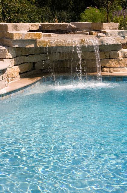 Northbrook Il Freeform Pool With Hot Tub Waterfall And Slide Rustic