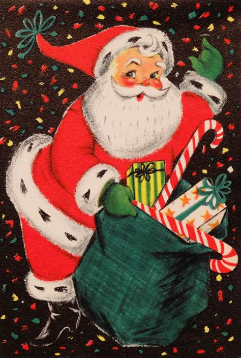 606 50s Mid Century Santa Claus Vintage Christmas Card Greeting