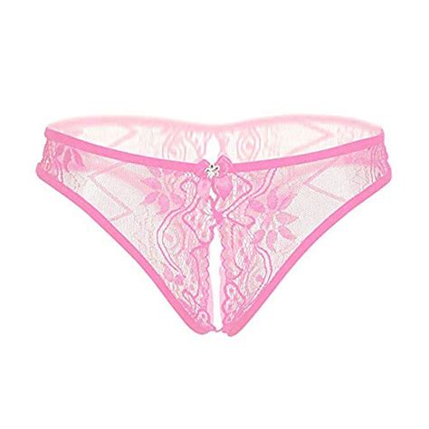 justgoo womens sexy g string lace thongs panty underwear midnight bow tie t back underpants pink