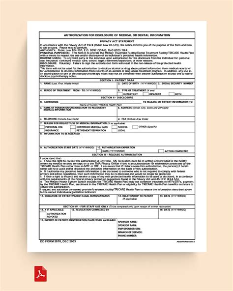 Dd Form 2870 Authorization For Disclosure Of Medical Or Dental Information