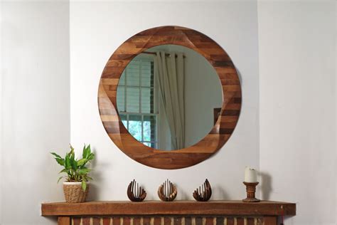 Round Mirror Large Decorative Round Wooden Wall Mirror Etsy