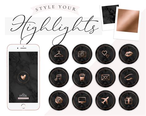 Instagram Highlight Icons Black Marble And Rose Gold ⋆ Blog Pixie