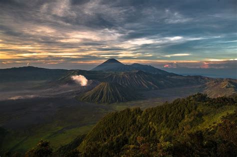 View Of The Bromo And Semeru Volcanoes From The Top Of The Tengger