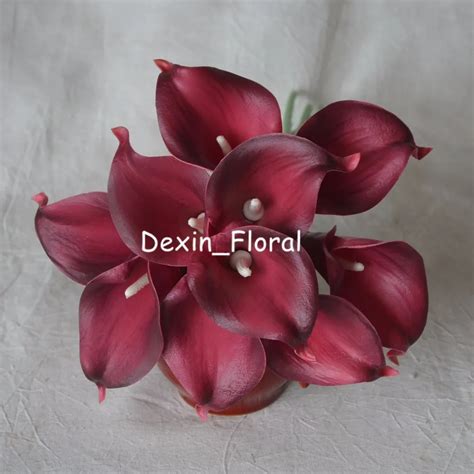 Lighter Burgundy Calla Lilies Real Touch Flowers For Silk Wedding