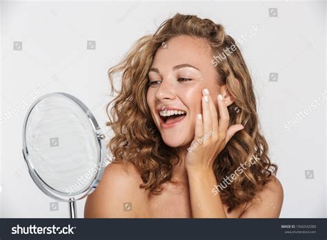 Image Excited Halfnaked Woman Smiling Looking Stock Photo