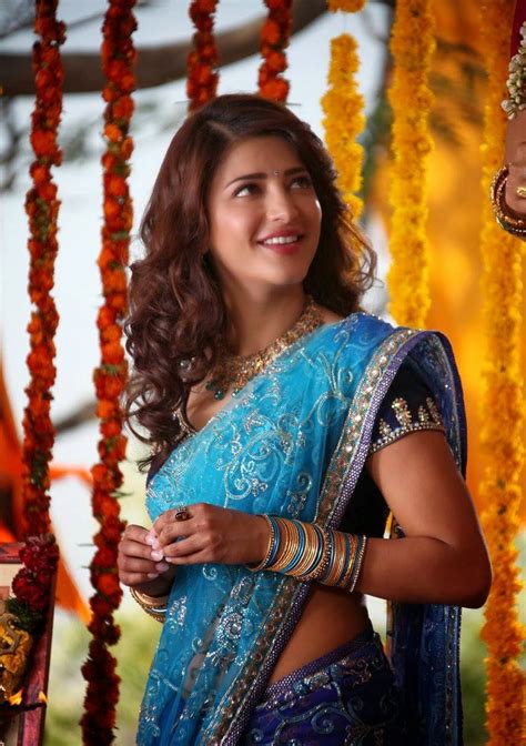 Shruti Hassan Spicy Hip Navel Photos In Blue Saree Tollywood Boost