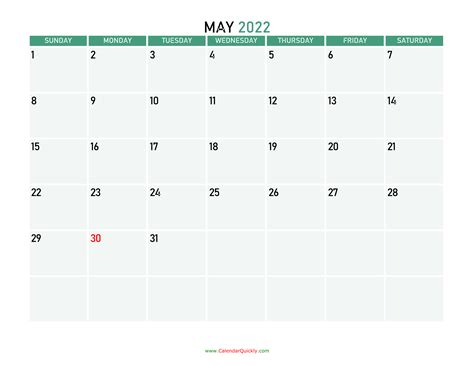 May 2022 Printable Calendar Calendar Quickly