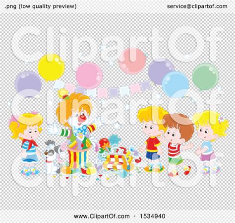 Clipart Of A Party Clown Entertaining Children At A Party Royalty
