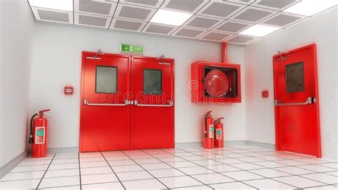 Fire Exit Door Exit Sign Emergency Fire Button Extinguishers And