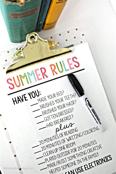 Printable Summer Rules - Thirty Handmade Days