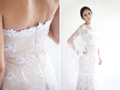 Trendy designers wedding dresses for 2021 wedding. Beige with white lace handmade wedding dress | OneWed.com