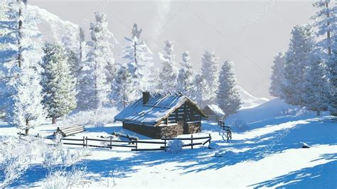 Little Hut In A Snowy Mountains At Winter Day Stock Photo By ©marsea