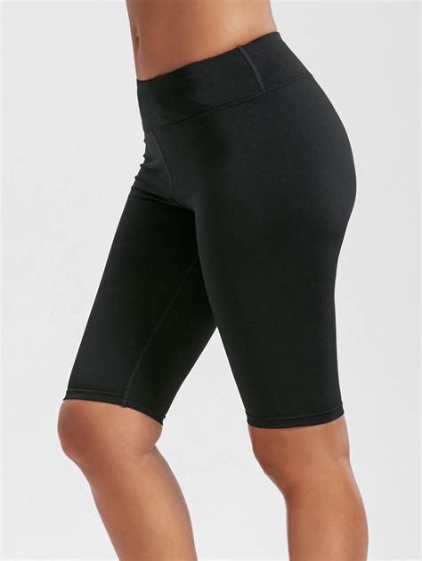 High Rise Knee Length Leggings With Pockets 22 Off Rosegal