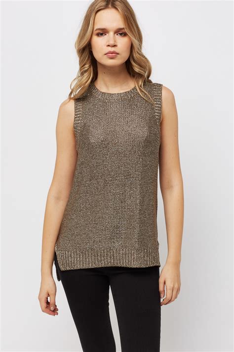 Metallic Waxed Sleeveless Knit Top Just 4