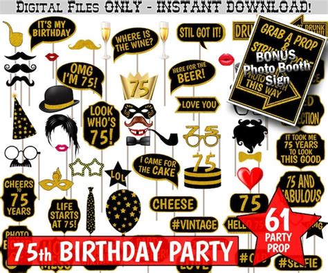 Th Birthday Party Photo Booth Props Black And Gold Glitter Etsy Nederland