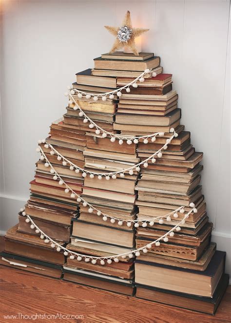 Vintage Stacked Book Christmas Tree Inside Our Mantel
