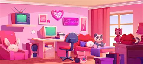 Y2k Teenage Girl Pink Bedroom Cartoon Interior 24243852 Vector Art At