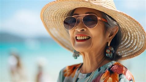 Premium Ai Image Discovering Beach Treasures Elderly Asian Women
