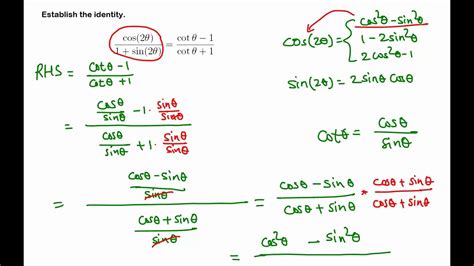 Trigonometry Establishing Identity Double Angle Formulas Youtube