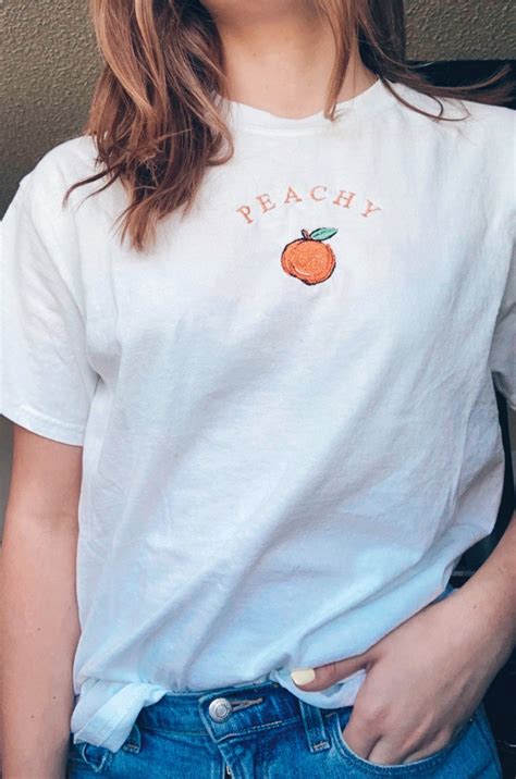Peachy Embroidered T Shirt Etsy
