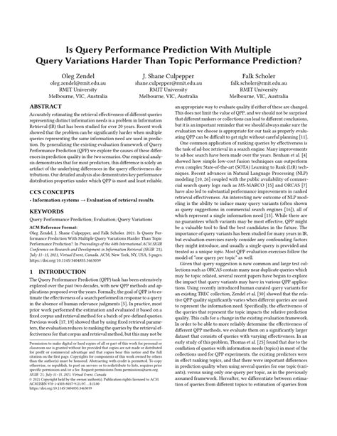 Pdf Is Query Performance Prediction With Multiple Query Variations