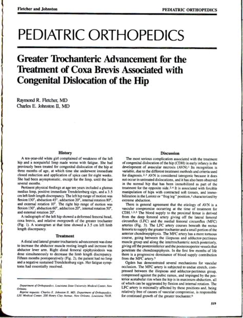 Greater Trochanteric Advancement For The Treatment Of Coxa Brevis