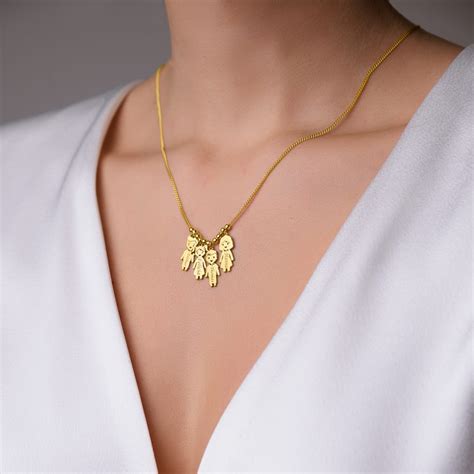 Mother Necklace With Kids Charms And Engraved Names 14k Gold