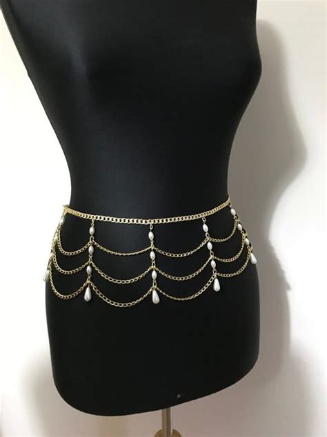 S Lver Belly Chain Pearl Bely Chain Belly Dance Waist Etsy