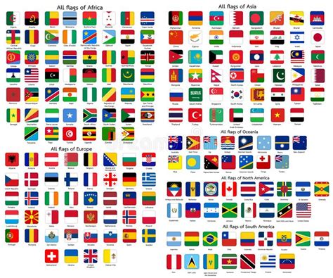 All Official National Flags Of The World Button Square Design Vector