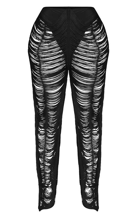 Shape Black Fringe Pants Curve Prettylittlething Usa