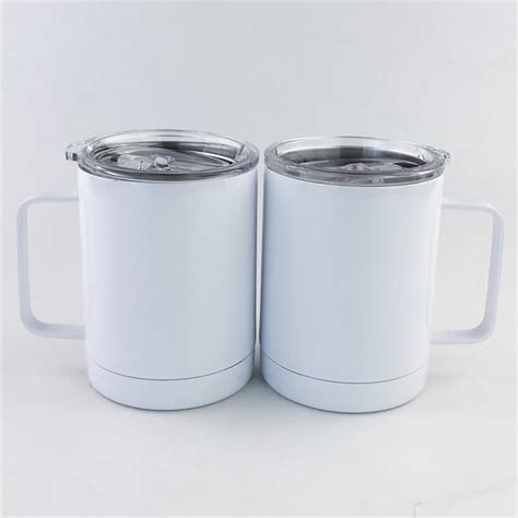 Discount 10oz Blank Sublimation Wine Tumbler Mugs With Handle White Stainless Steel Insulated
