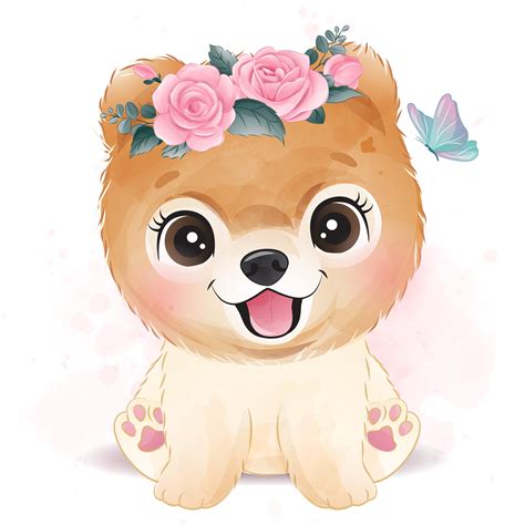 Cute Dog Clipart With Watercolor Illustration