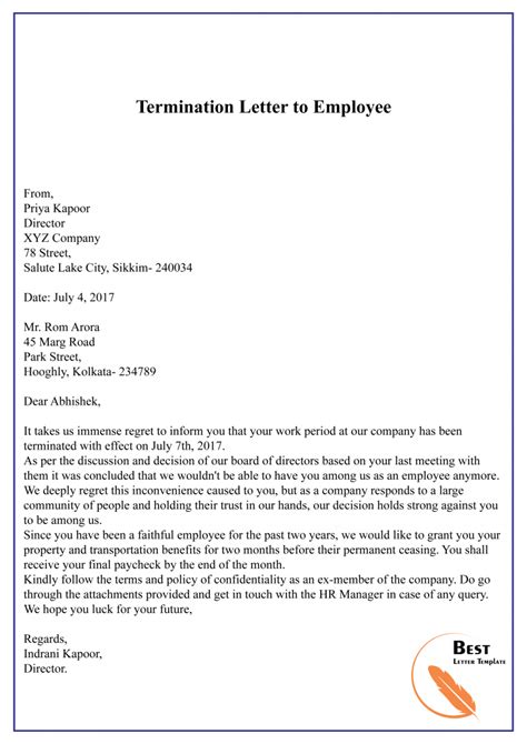 Termination Letter To Employee 01 Best Letter Template