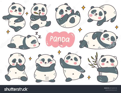 Kawaii Panda Cartoon Doodle Set Stock Vector Royalty Free 2019299135