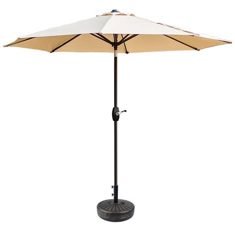 9 Ft Outdoor Patio Market Table Umbrella With Bronze Round Base Beige
