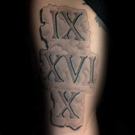 Here the numbers is ink in cursive font lending a stylish and fascinating look at the first glance. 100 Roman Numeral Tattoos For Men - Manly Numerical Ink Ideas