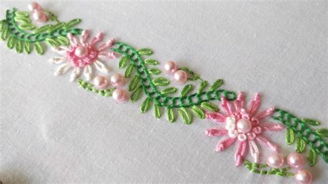 Simple Floral Border Design Hand Embroidery Work Youtube