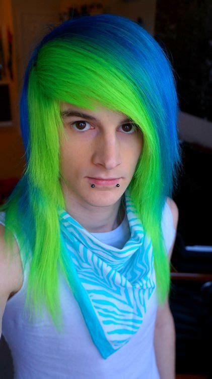 Blue and spring green locks use various shades of green hair color to create a base for your hair experiment. Green blue hair for men | Long hair styles men, Hair color ...