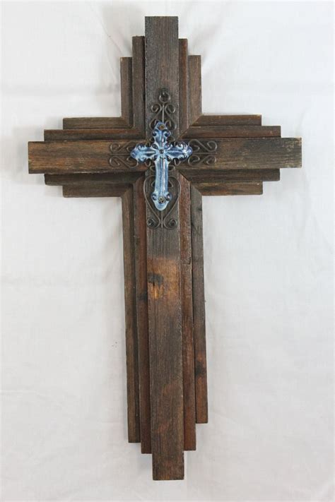 Wooden Rustic Cross 24 Tall Stained Reclaimed Wood