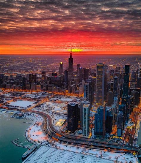 Aerial Of The City At Sunset Rchicago