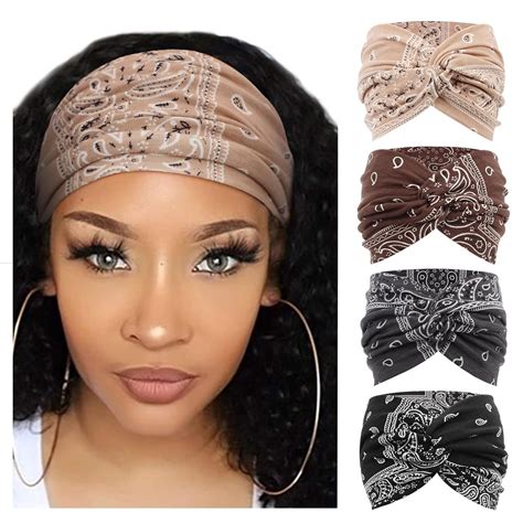 dreshow 4 pack turban headbands for women wide vintage boho floral head wraps