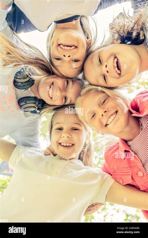 Smiling Kids Outdoors Stock Photo Alamy