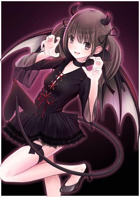Anime Art Devil Horns Bat Wings Devil Tail Dress