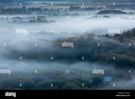 The Isle Of Purbeck Near Corfe Castle In The Mist At Dawn Dorset