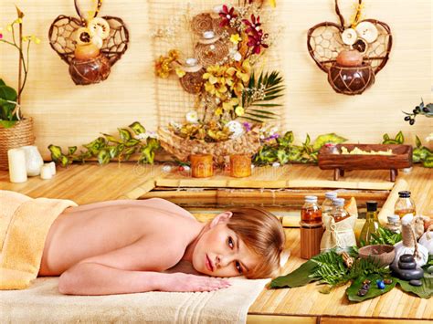 Woman Getting Massage In Bamboo Spa Stock Image Image Of People