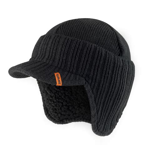 Scruffs Winter Peaked Beanie Cap Knitted Work Hat With Ear Flaps