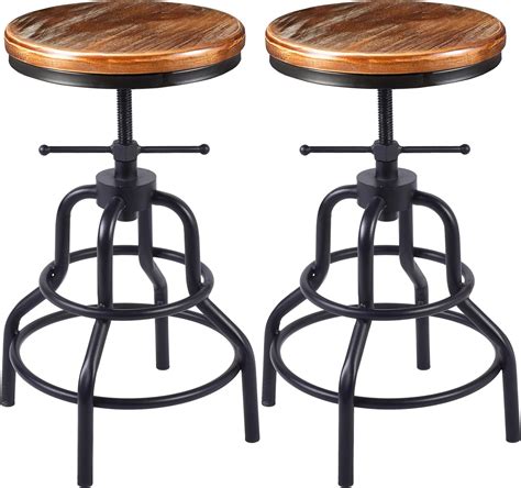 lokkhan vintage industrial bar stool rustic swivel bar stool round wood and metal stool kitchen