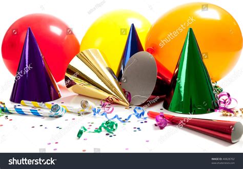 Party Hats Noise Makers Streamers Balloons Stock Photo 40828702