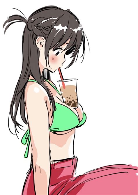 Safebooru Brown Hair Bubble Tea Drinking Highres Holding Kanojo